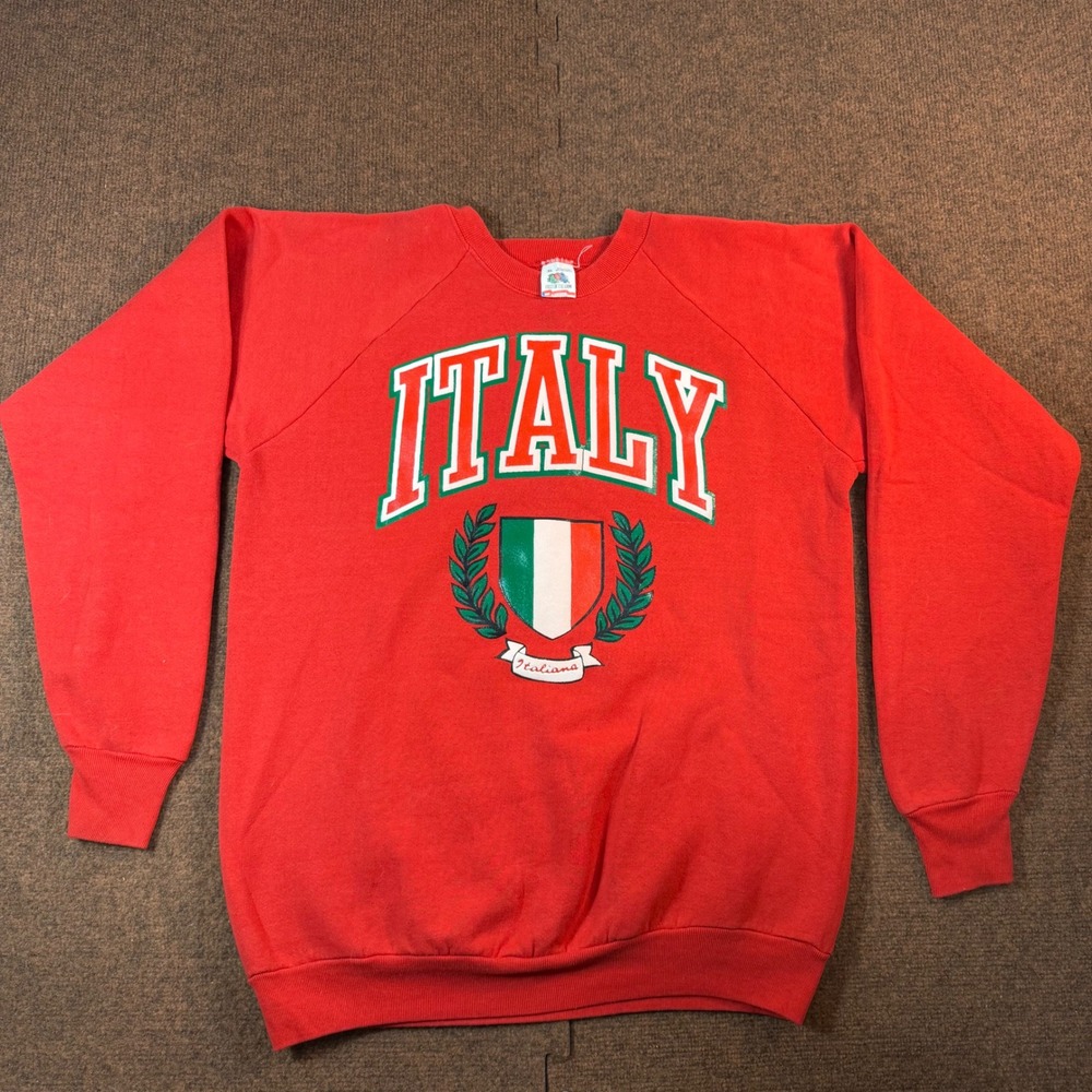 A+ Fruit of the Loom Italy Sweatshirt Mens XL Red Vintage 90s Made in USA Raglan